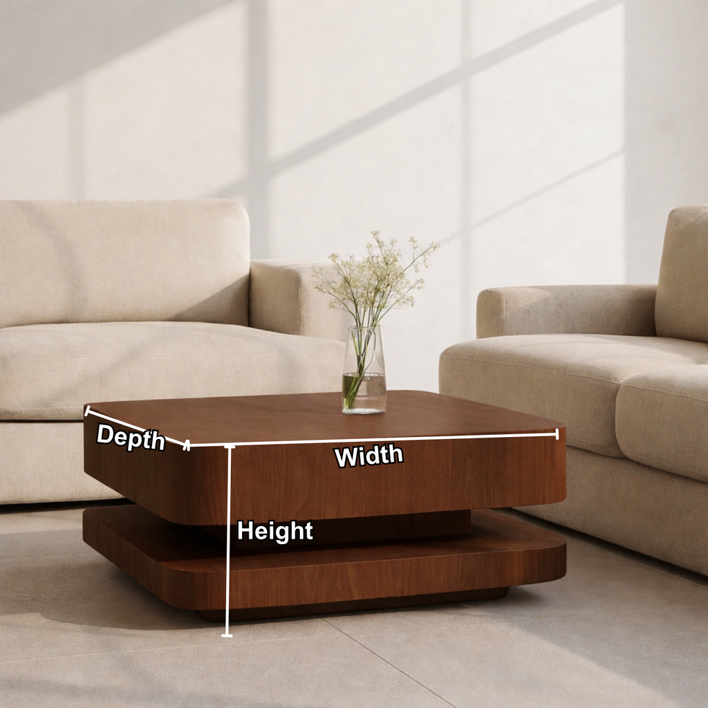 Solid Wood Coffee Table with Rounded Corners – Modern Minimalist Walnut Living Room Table - view 7 of 9