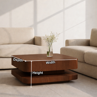 Solid Wood Coffee Table with Rounded Corners – Modern Minimalist Walnut Living Room Table - view 7 of 9