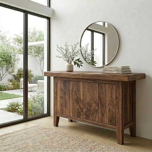 Solid Wood Console Table with Cabinet Storage – Modern Rustic Entryway Sideboard - view 1 of 7