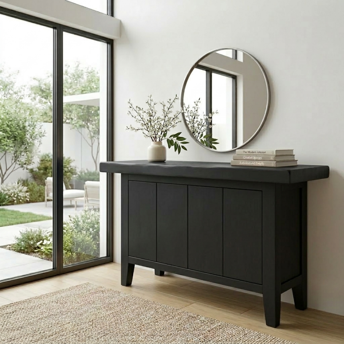 Solid Wood Console Table with Cabinet Storage – Modern Rustic Entryway Sideboard - view 4 of 7