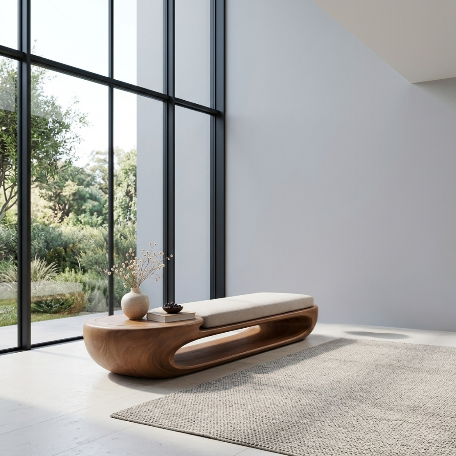 Organic Curved Solid Wood Entryway Bench with Sculptural Open Base Design - view 2 of 9