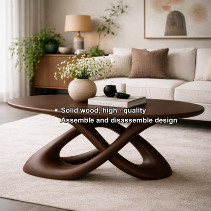 Solid Wood Sculptural Coffee Table with Curved Base - view 8 of 8