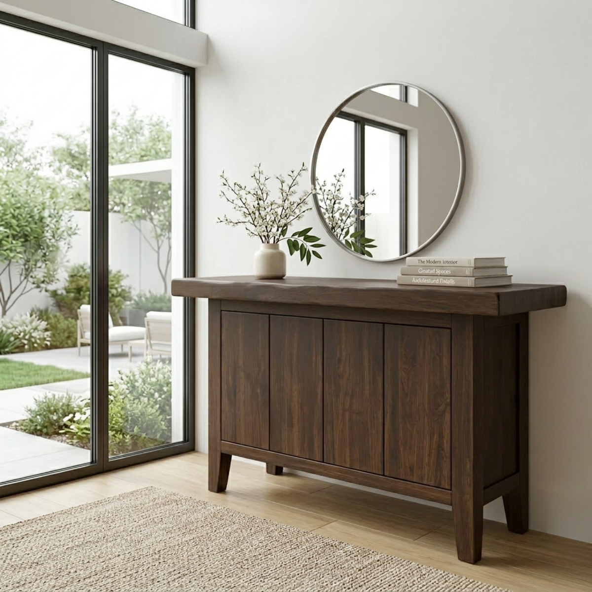 Solid Wood Console Table with Cabinet Storage – Modern Rustic Entryway Sideboard - view 2 of 7
