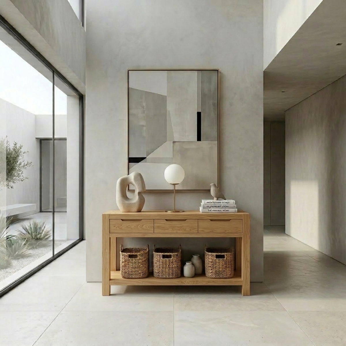Solid Wood Console Table with Drawers and Shelf – Modern Minimalist Entryway Table - view 3 of 7