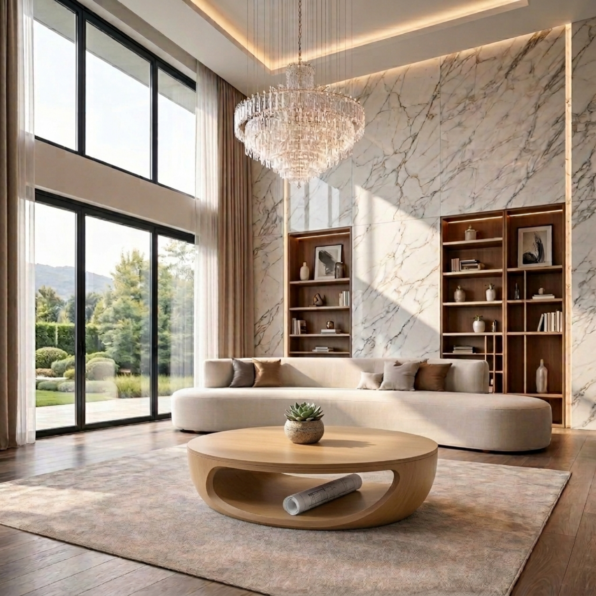 Solid Wood Round Coffee Table with Open Base – Modern Sculptural Living Room Table - view 4 of 8