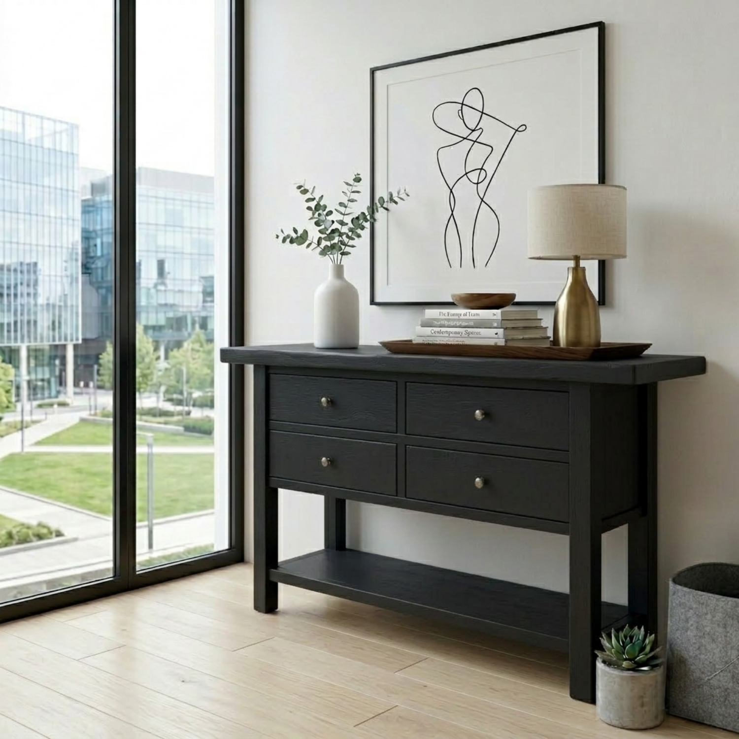 Solid Wood Console Table with 4 Drawers and Shelf – Rustic Entryway Storage Table - view 4 of 7
