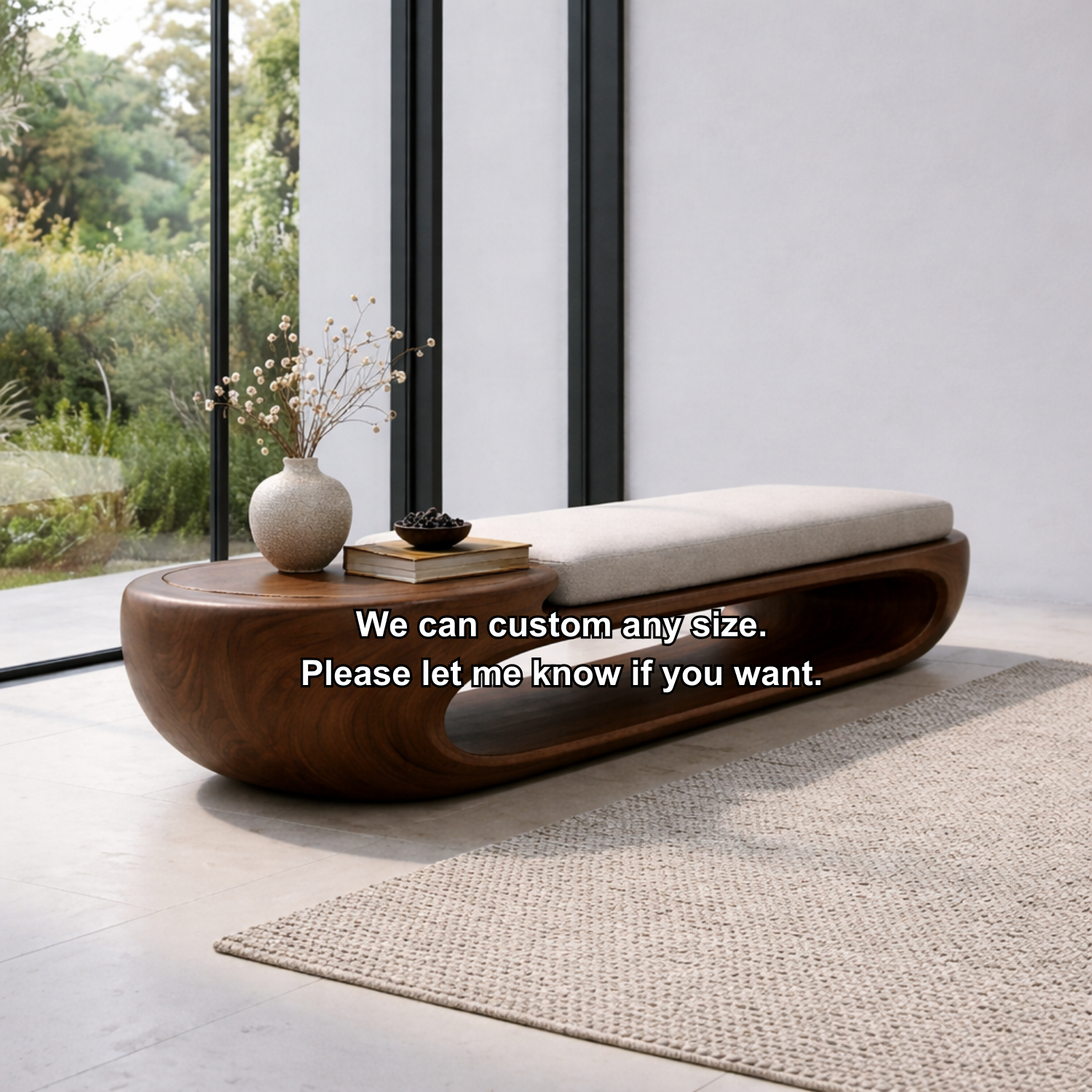 Organic Curved Solid Wood Entryway Bench with Sculptural Open Base Design - view 9 of 9