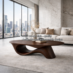 Organic Solid Wood Coffee Table with Sculpted Base – Modern Designer Living Room Table - view 7 of 8