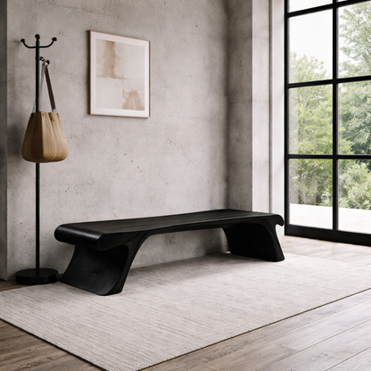Solid Wood Entryway Bench Low Profile Sculptural Design Modern Minimalist Seating - view 4 of 7