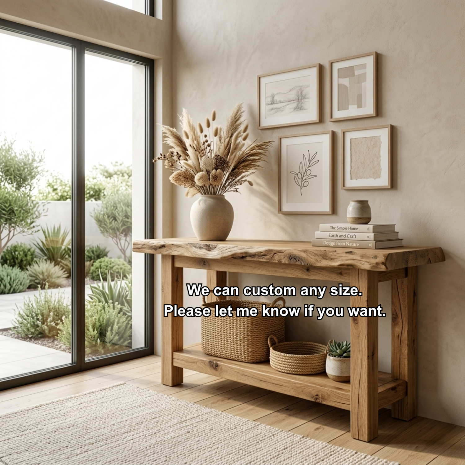 Live Edge Solid Wood Console Table with Shelf – Rustic Natural Entryway Table - view 7 of 7
