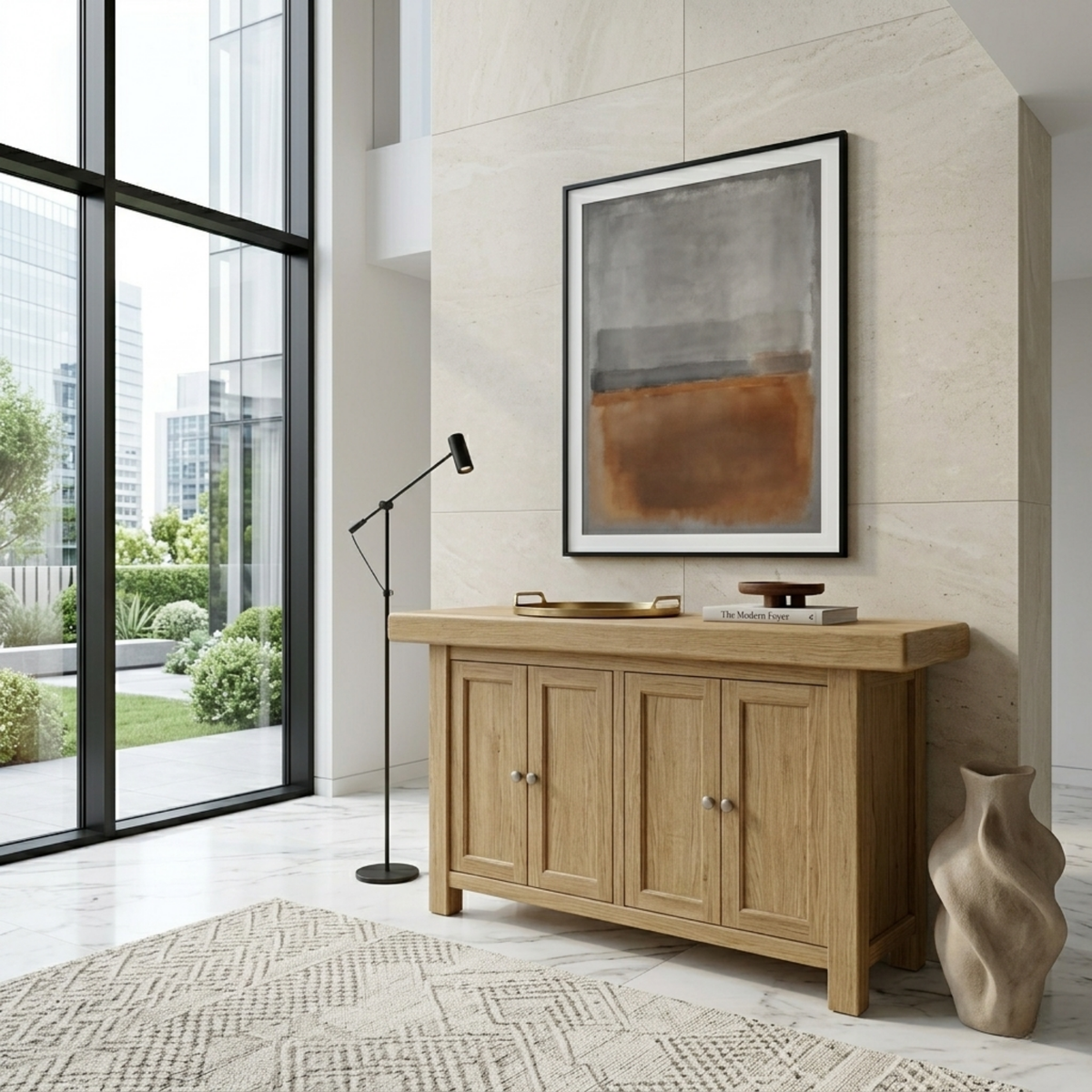 Solid Wood Console Table with Cabinet Doors – Modern Entryway Storage Sideboard - view 2 of 7