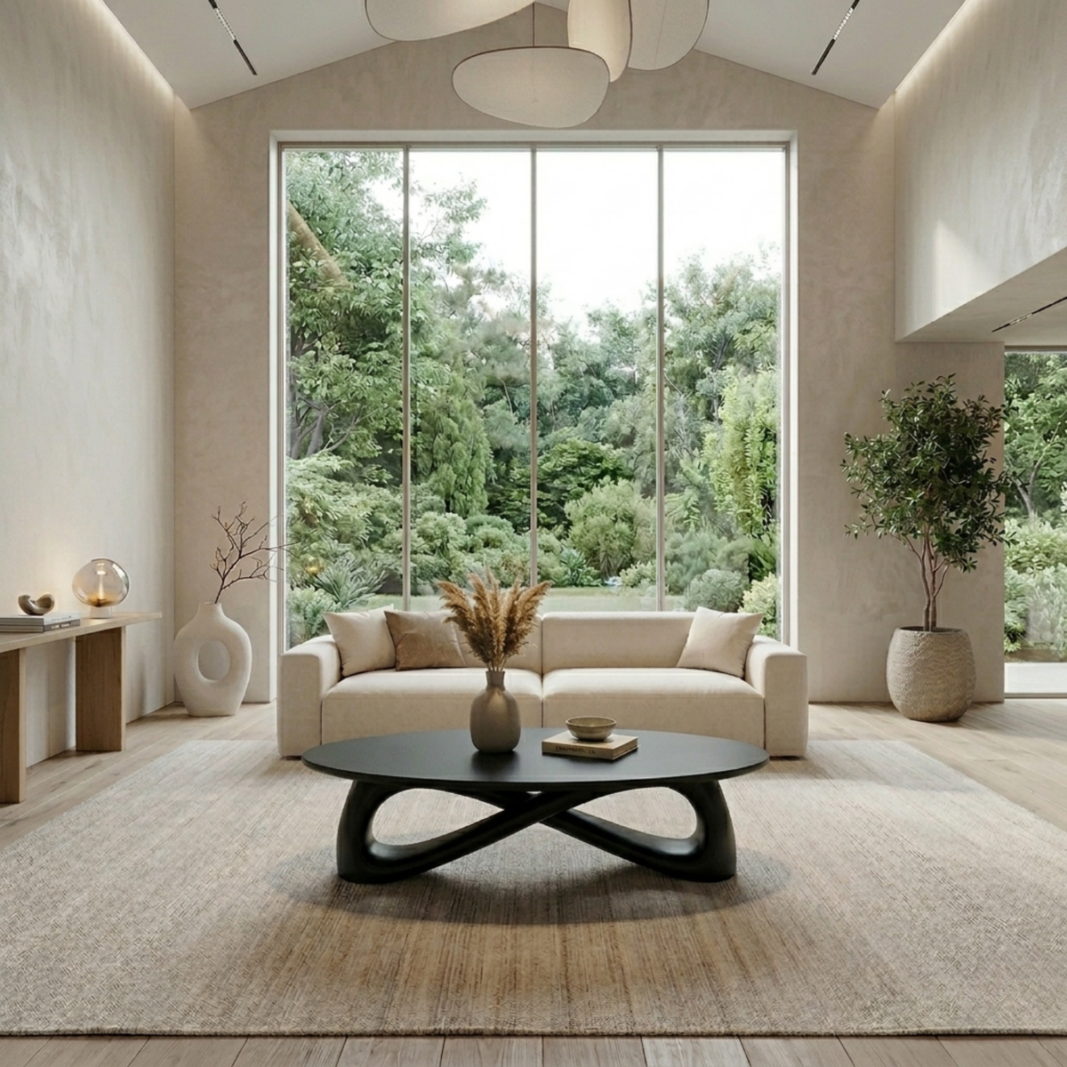 Solid Wood Round Coffee Table with Sculptural Base – Modern Living Room Table - view 3 of 7