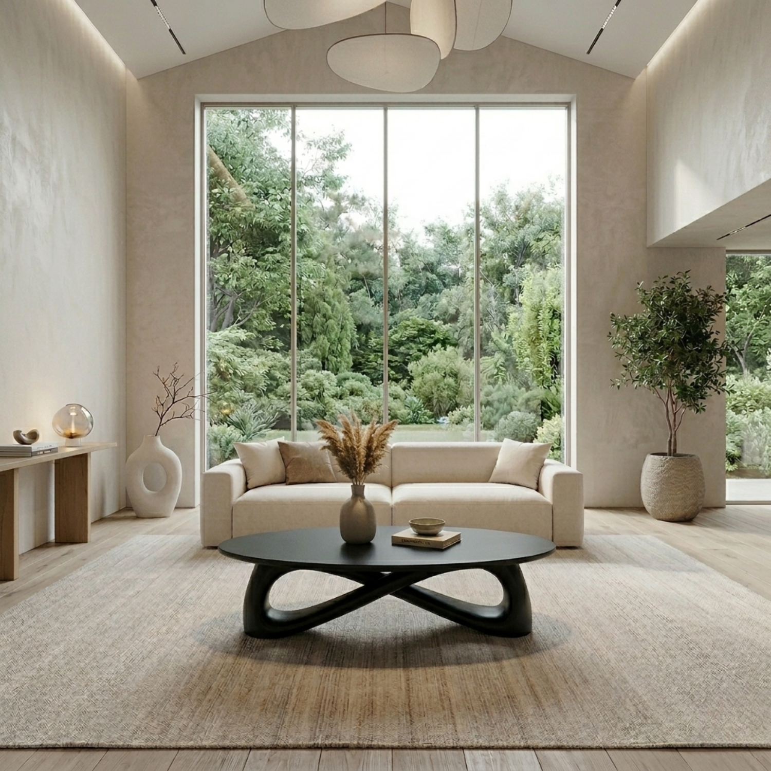 Solid Wood Round Coffee Table with Sculptural Base – Modern Living Room Table - view 3 of 7