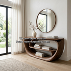 Curved Solid Wood Console Table with Open Shelves – Sculptural Modern Entryway Table - view 7 of 7