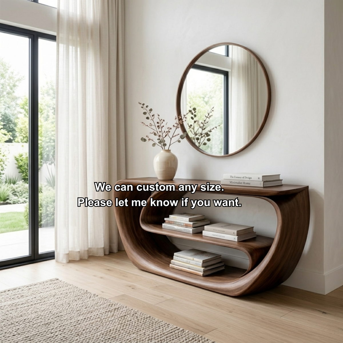 Curved Solid Wood Console Table with Open Shelves – Sculptural Modern Entryway Table - view 7 of 7