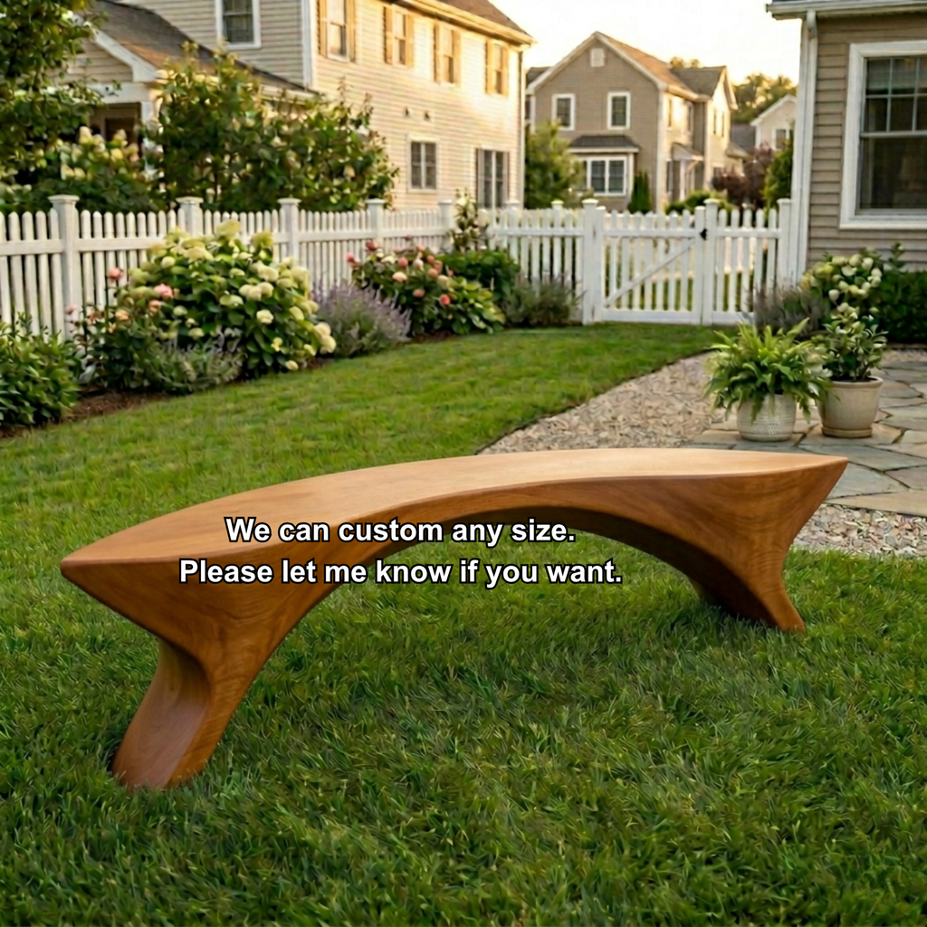 Solid Wood Outdoor Bench Sculptural Curved Design with Organic Arch Base - view 6 of 8