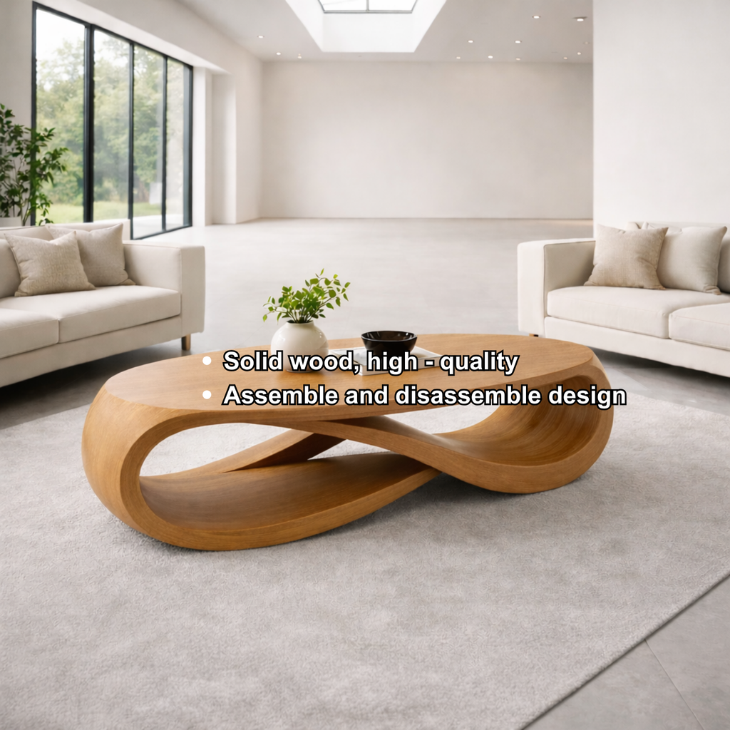 Solid Wood Oval Coffee Table with Sculptural Base – Modern Designer Living Room Table - view 8 of 9