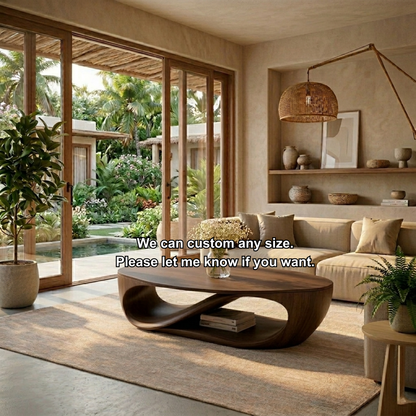 Sculptural Solid Wood Coffee Table with Open Shelf – Modern Organic Living Room Table - view 7 of 8