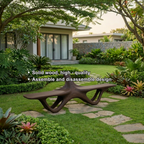 Solid Wood Outdoor Bench Sculptural Organic Form with Curved Flowing Base Design - view 6 of 7