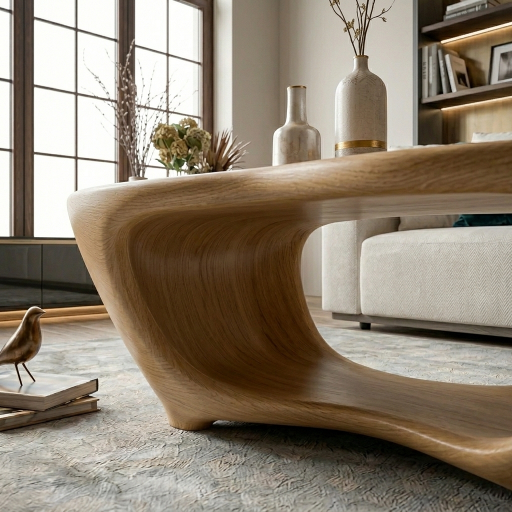 Sculptural Solid Wood Coffee Table – Modern Organic Living Room Center Table - view 2 of 8