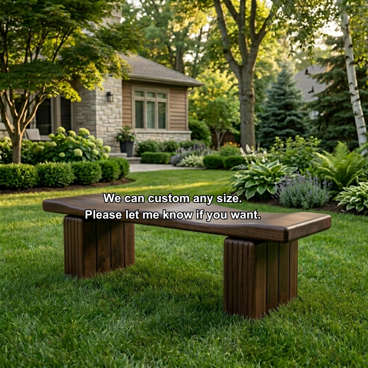 Solid Wood Outdoor Bench with Sculpted Wave Seat and Fluted Block Legs - view 7 of 7