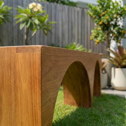 Solid Wood Outdoor Bench with Double Arch Base Minimalist Rectangular Design - view 3 of 8