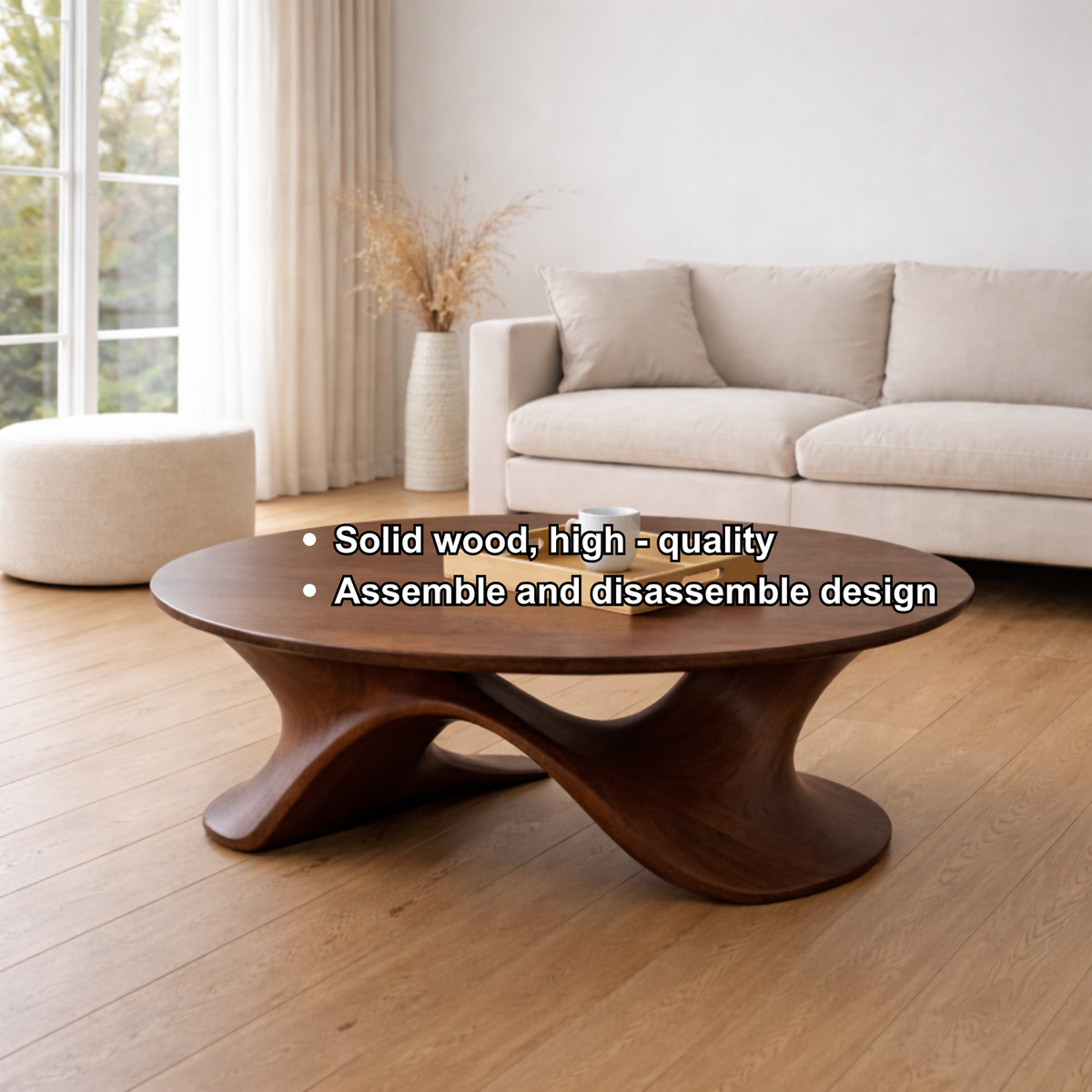 Sculptural Solid Wood Coffee Table – Modern Twisted Design Living Room Centerpiece - view 7 of 8