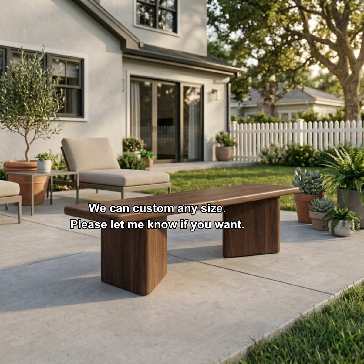 Solid Wood Outdoor Bench Minimalist Slab Seat with Block Leg Base Design - view 7 of 7