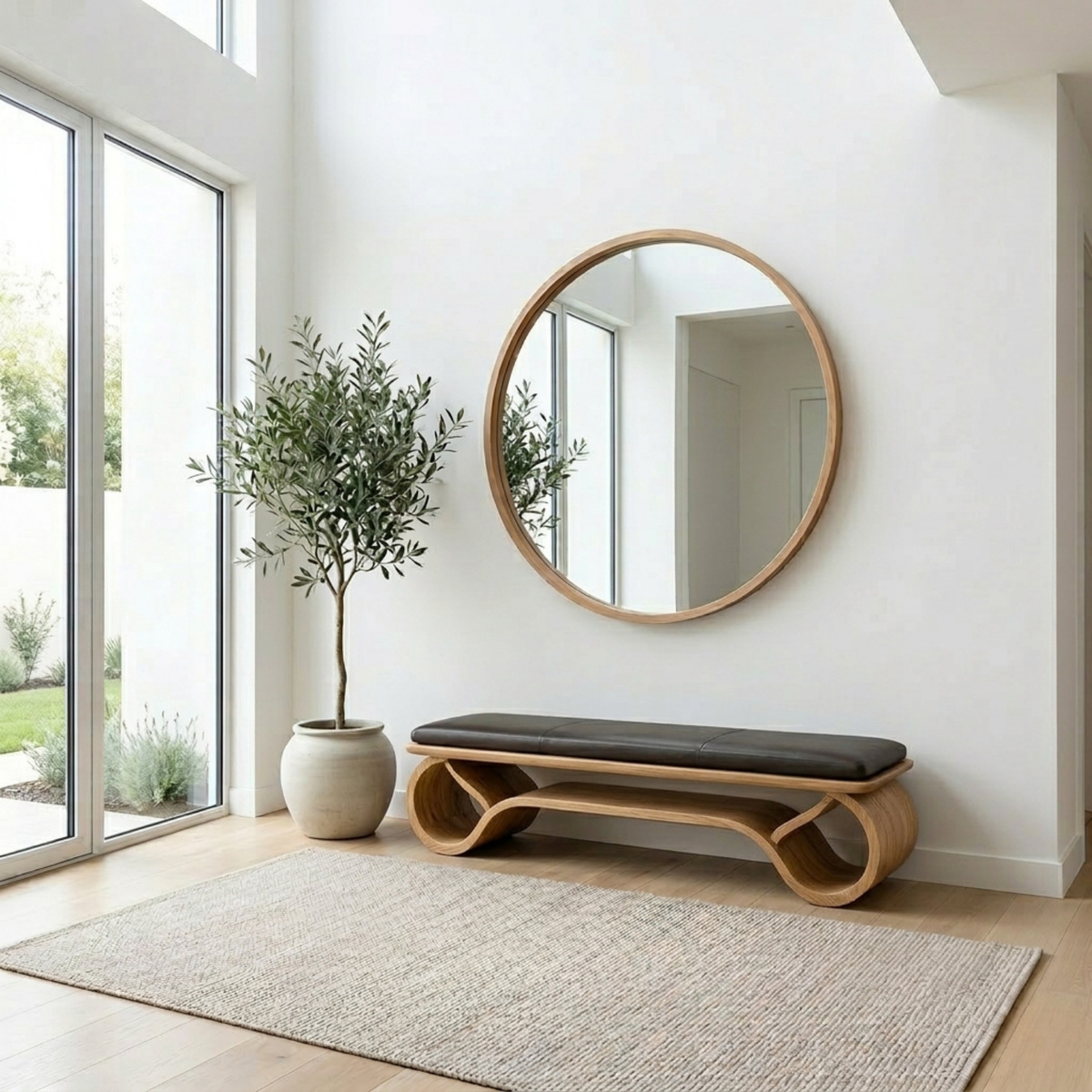 Wave Curve Solid Wood Entryway Bench with Sculptural Base – Modern Organic Style - view 3 of 7