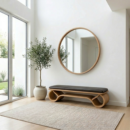 Wave Curve Solid Wood Entryway Bench with Sculptural Base – Modern Organic Style - view 3 of 7