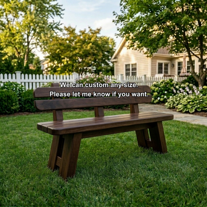 Solid Wood Outdoor Garden Bench with Slatted Backrest and A-Frame Legs - view 6 of 7
