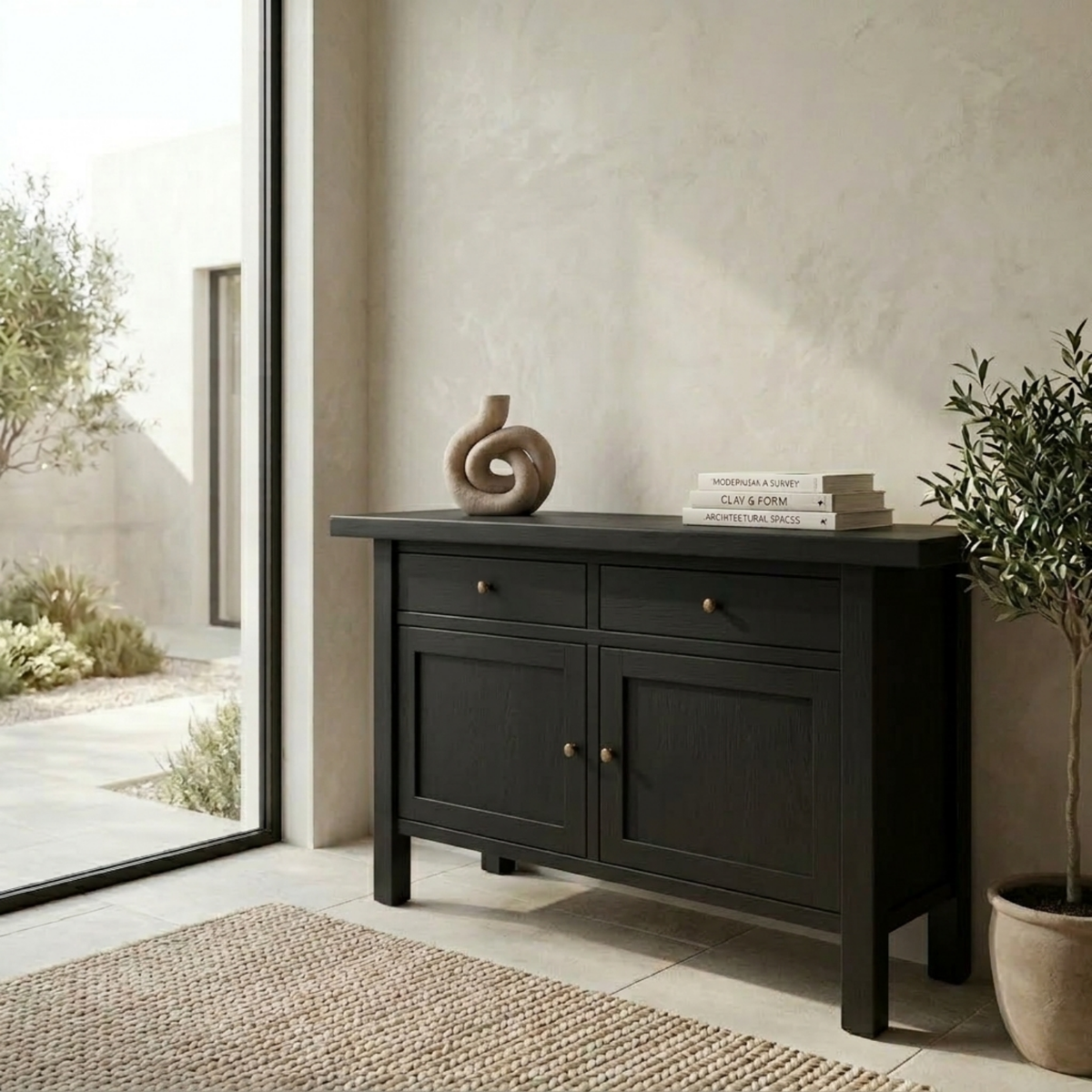 Solid Wood Console Table with Drawers and Cabinet – Classic Modern Entryway Sideboard - view 4 of 7