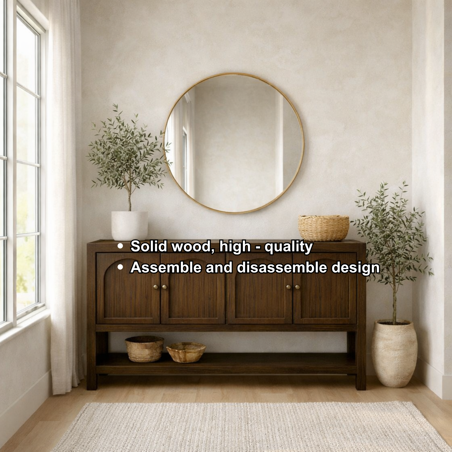 Solid Wood Console Table with Arched Doors – Rustic Storage Sideboard - view 6 of 7
