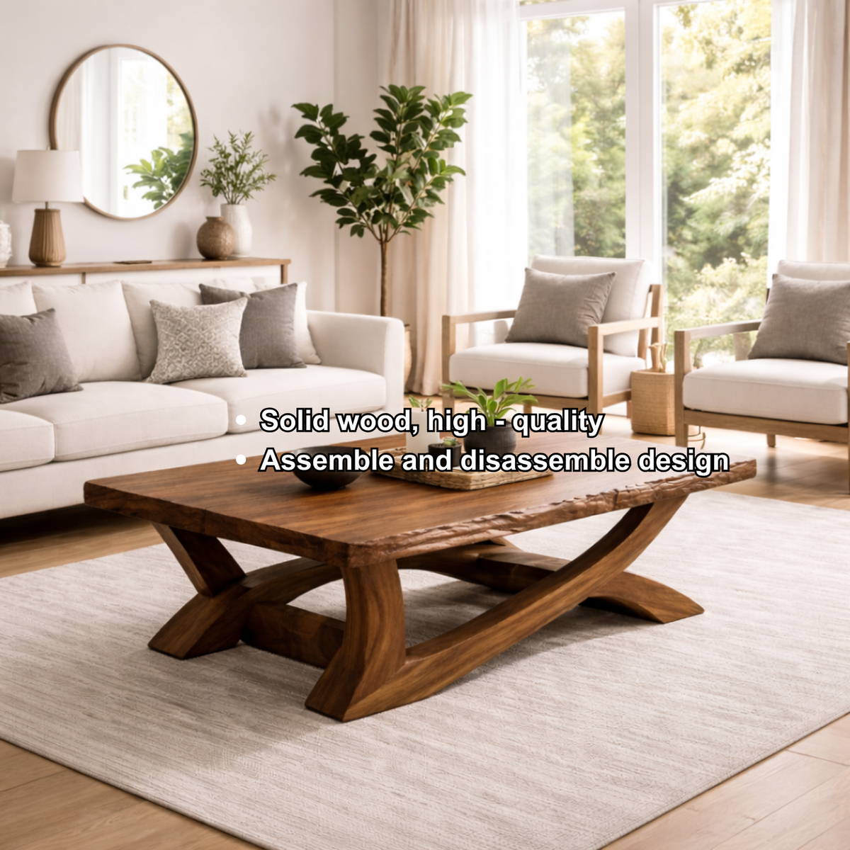 Rustic Solid Wood Coffee Table with Live Edge Design – Natural Charm for Living Rooms - view 7 of 8