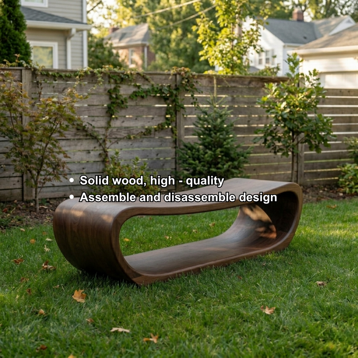 Solid Wood Outdoor Bench Curved Hollow Design with Sculptural Loop Base - view 7 of 8