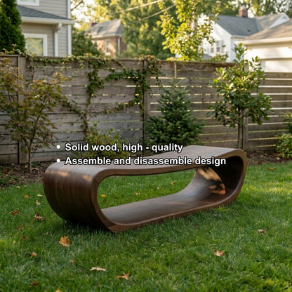 Solid Wood Outdoor Bench Curved Hollow Design with Sculptural Loop Base - view 7 of 8