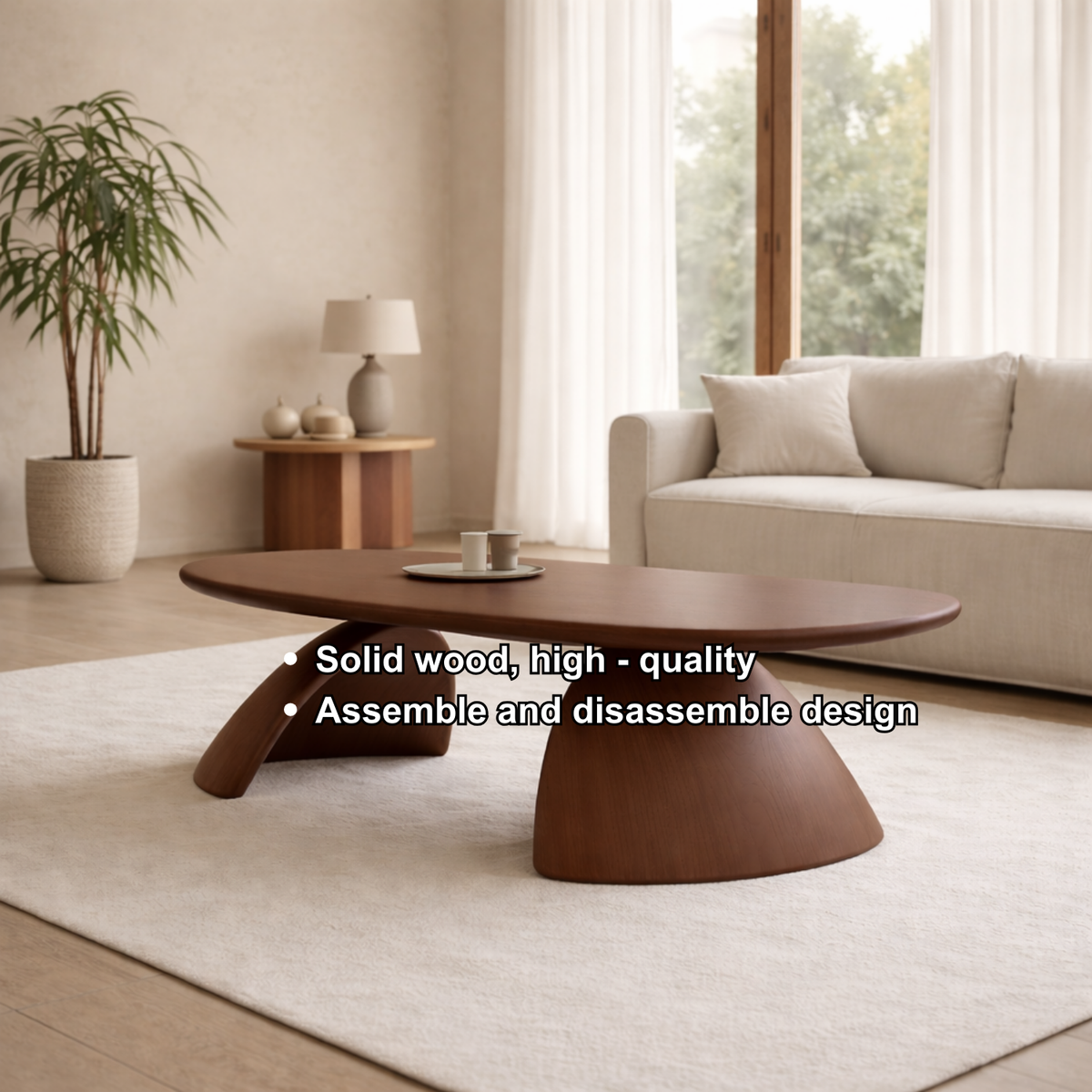 Solid Wood Oval Coffee Table – Sculptural Modern Living Room Center Table - view 6 of 7