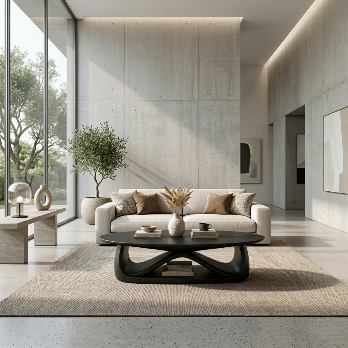 Solid Wood Coffee Table with Sculptural Base – Modern Minimalist Living Room Table - view 5 of 8