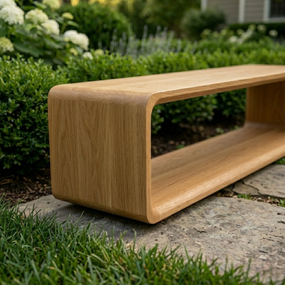 Solid Wood Outdoor Bench with Open Shelf Base and Rounded Waterfall Frame - view 2 of 8