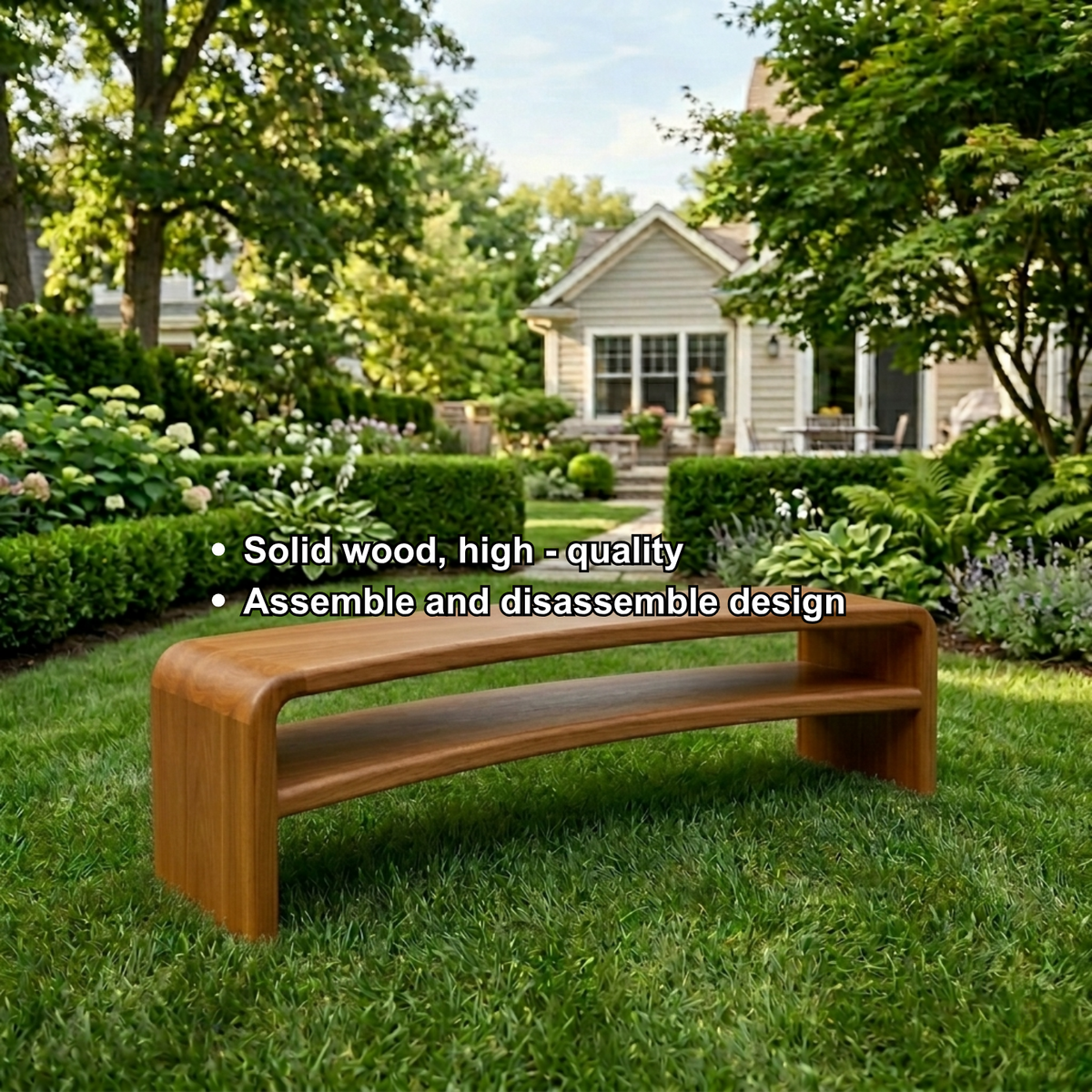 Solid Wood Outdoor Bench with Curved Waterfall Frame and Open Shelf Design - view 7 of 7