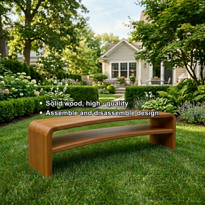 Solid Wood Outdoor Bench with Curved Waterfall Frame and Open Shelf Design - view 7 of 7