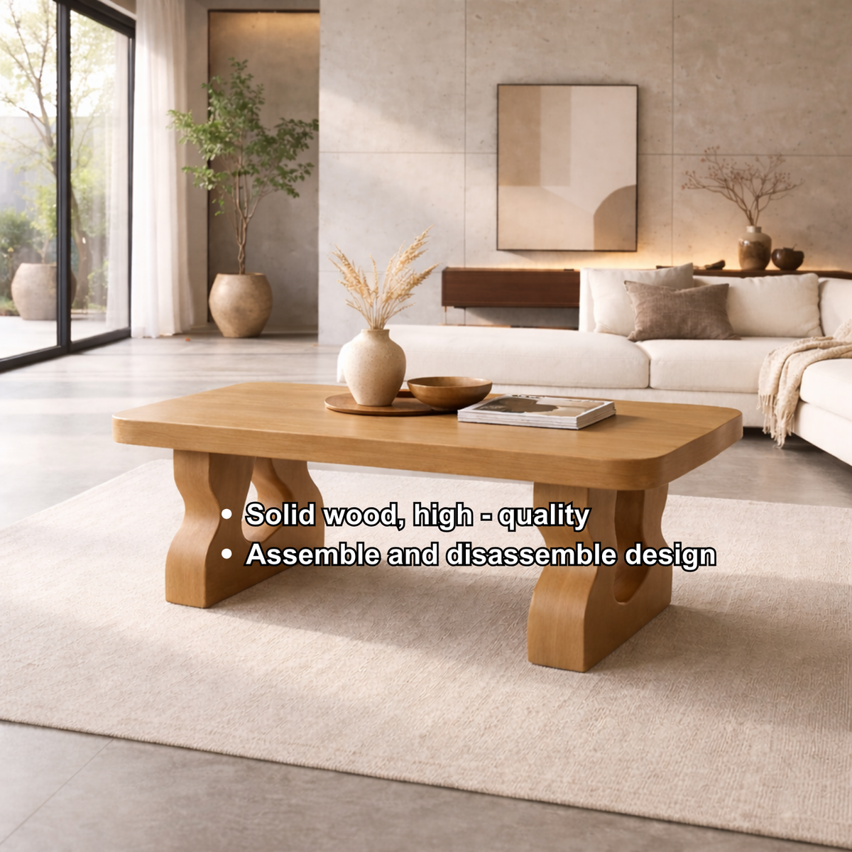 Solid Wood Coffee Table with Sculptural Legs – Modern Living Room Center Table - view 6 of 7