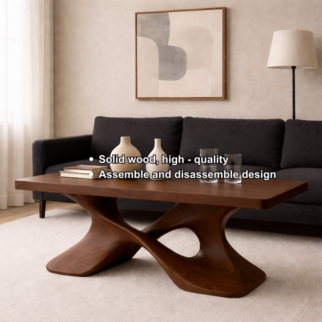 Elegant Solid Wood Coffee Table with Curved Base – Modern Living Room Decor - view 8 of 9