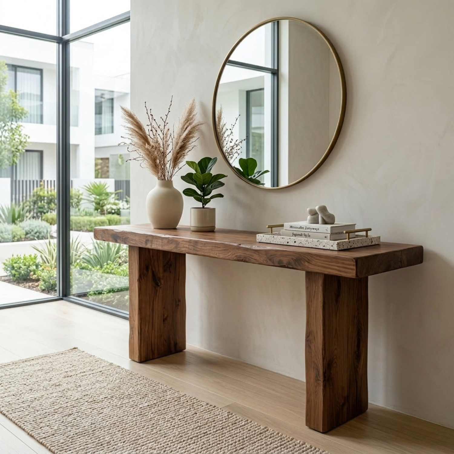 Minimal Solid Wood Console Table with Thick Block Legs – Modern Rustic Entryway Table - view 3 of 7