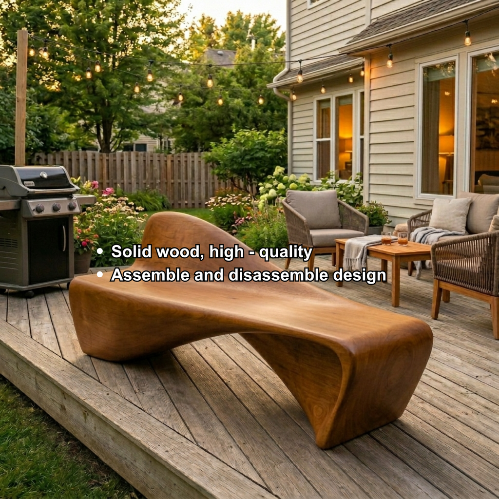 Solid Wood Outdoor Bench Sculptural Lounge Style with Ergonomic Curved Seat - view 6 of 7