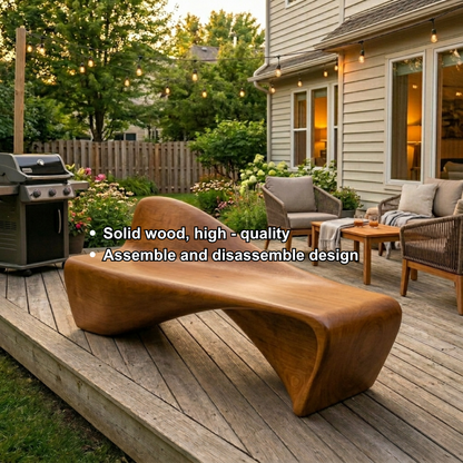 Solid Wood Outdoor Bench Sculptural Lounge Style with Ergonomic Curved Seat - view 6 of 7