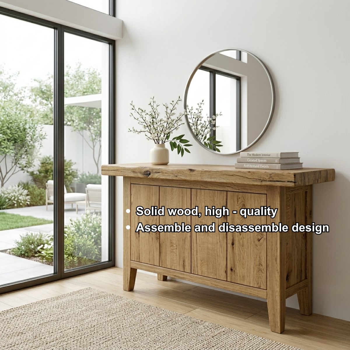 Solid Wood Console Table with Cabinet Storage – Modern Rustic Entryway Sideboard - view 6 of 7