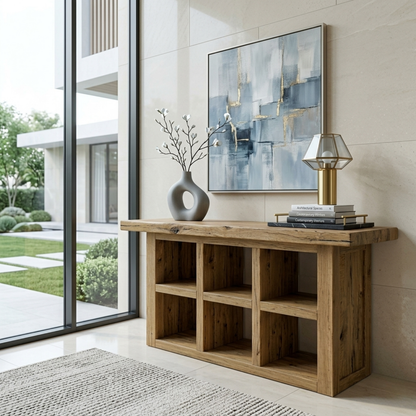Solid Wood Console Table with Open Cubby Storage – Rustic Modern Entryway Table - view 3 of 7