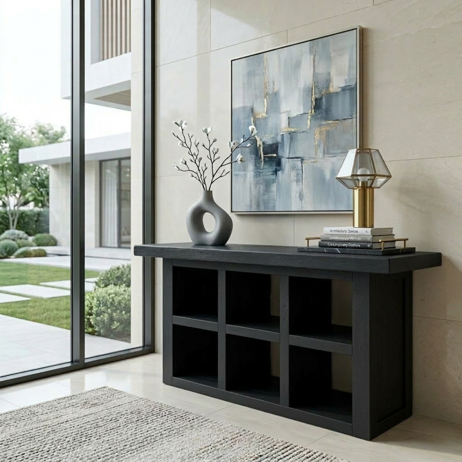 Solid Wood Console Table with Open Cubby Storage – Rustic Modern Entryway Table - view 4 of 7