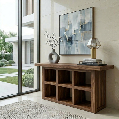 Solid Wood Console Table with Open Cubby Storage – Rustic Modern Entryway Table - view 2 of 7